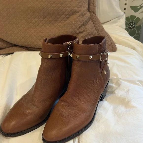 Valentino Brown Ankle Boots with Studded Strap - Picture 2 of 10